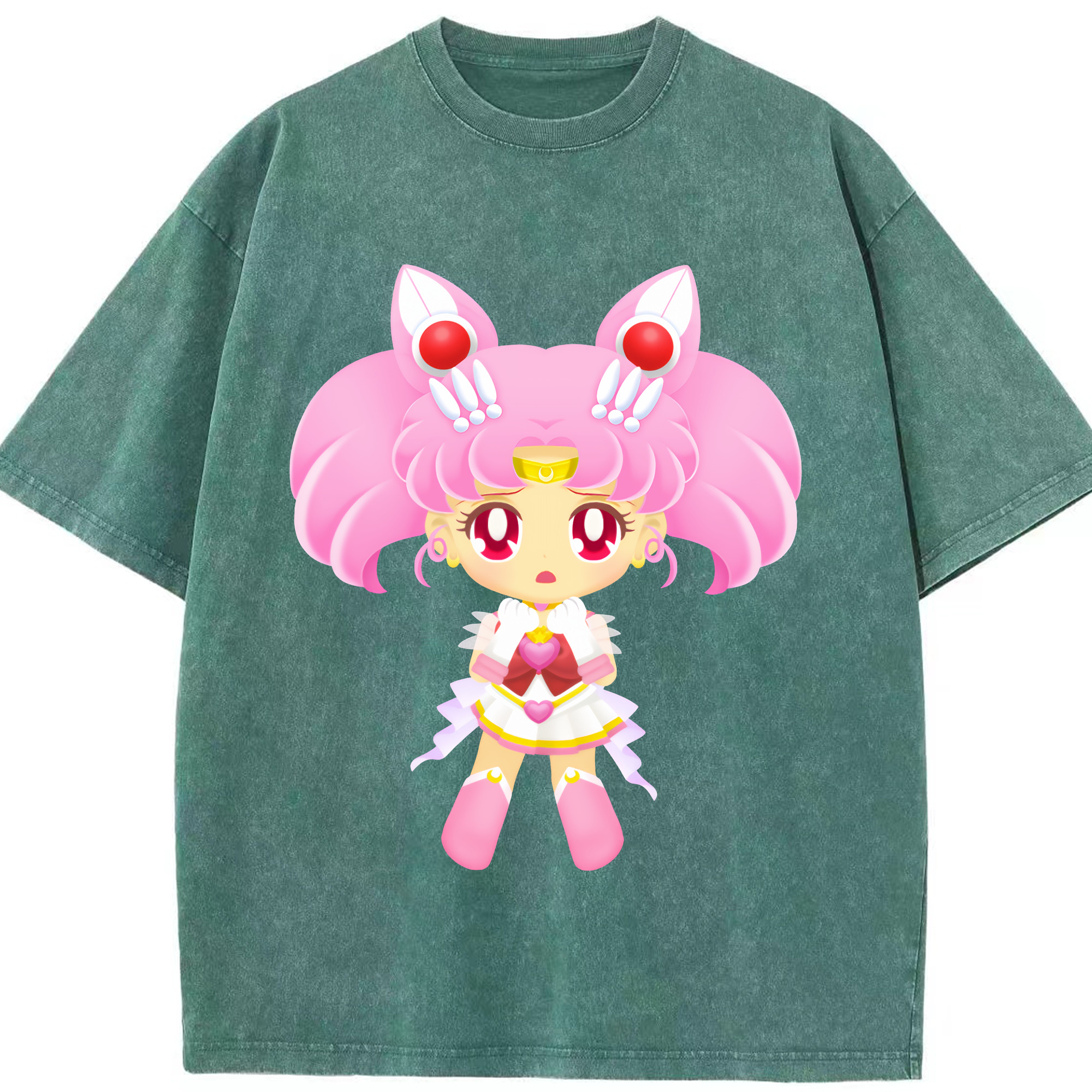 （画像用） 美少女戦士セーラームーン ちびうさ Sailor Moon Chibiusa Tsukino Usagi Small Lady Serenity 綿100% ヴィンテージ風 半袖Tシャツ（フロントプリント）